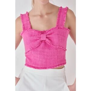 Endless Rose Tweed Bow Tie Top Berry Fuschia XS NEW NWOT